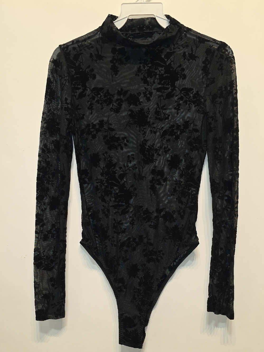 Black Floral Burnout Velvet Long Sleeve Bodysuit